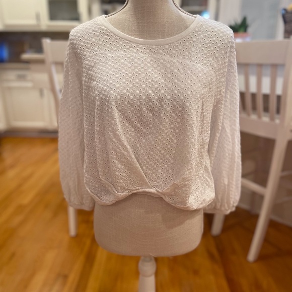 💜 5 for $25 or 3 for $18 Karlie white eyelet long sleeve crop top - Picture 1 of 8